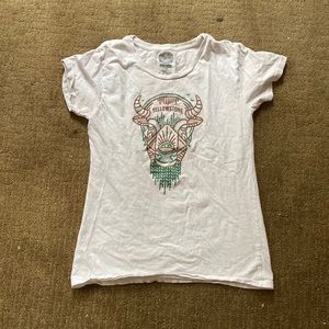 White Kids Large Yellowstone Shirt Knit Hiking Details Lines Dots Green Brown